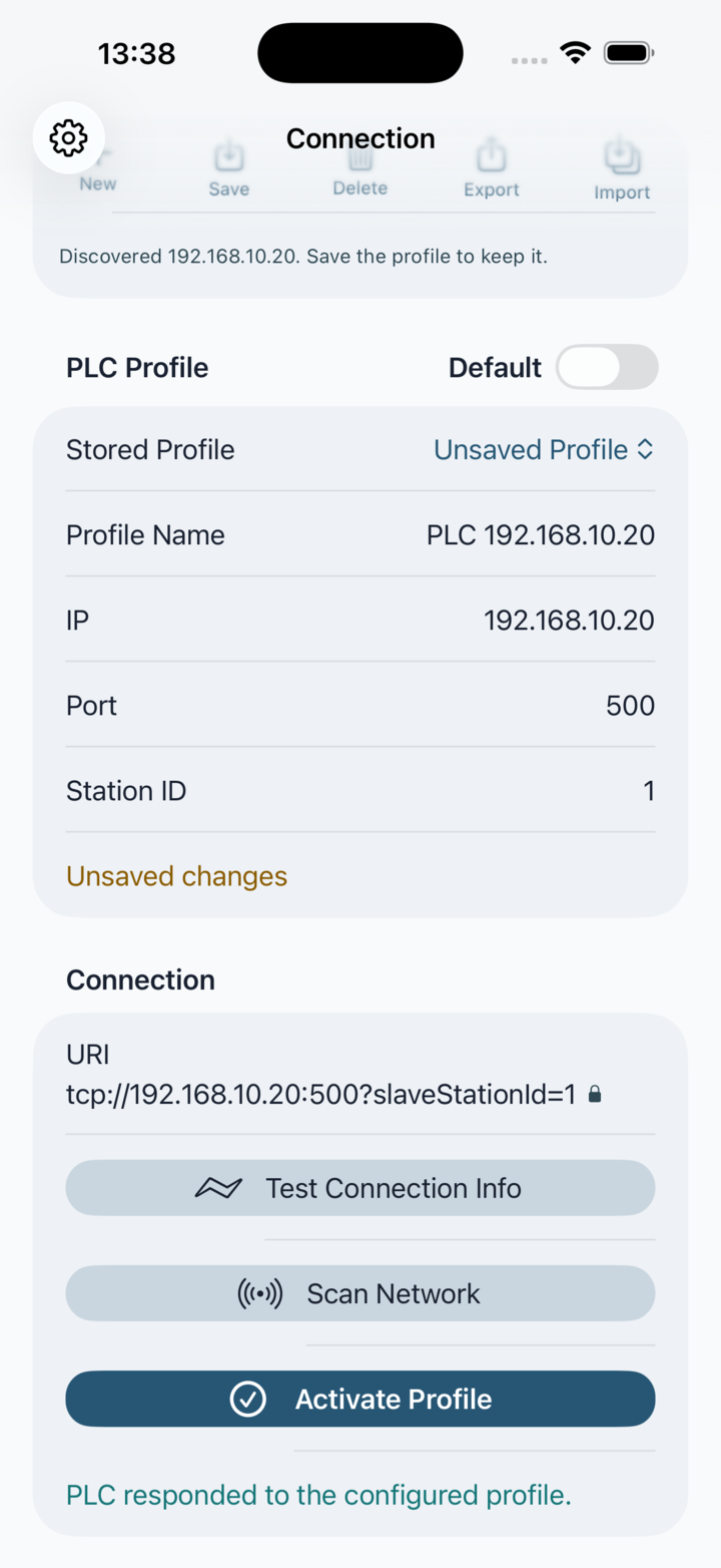 Successful connection test result shown on the connection screen