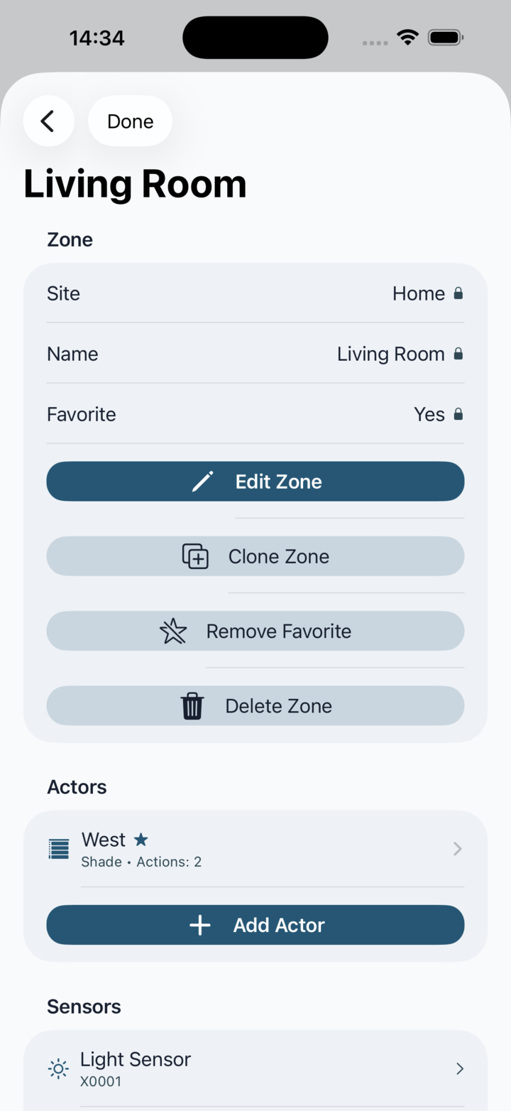 Edit zone screen for changing the zone name and zone-level settings