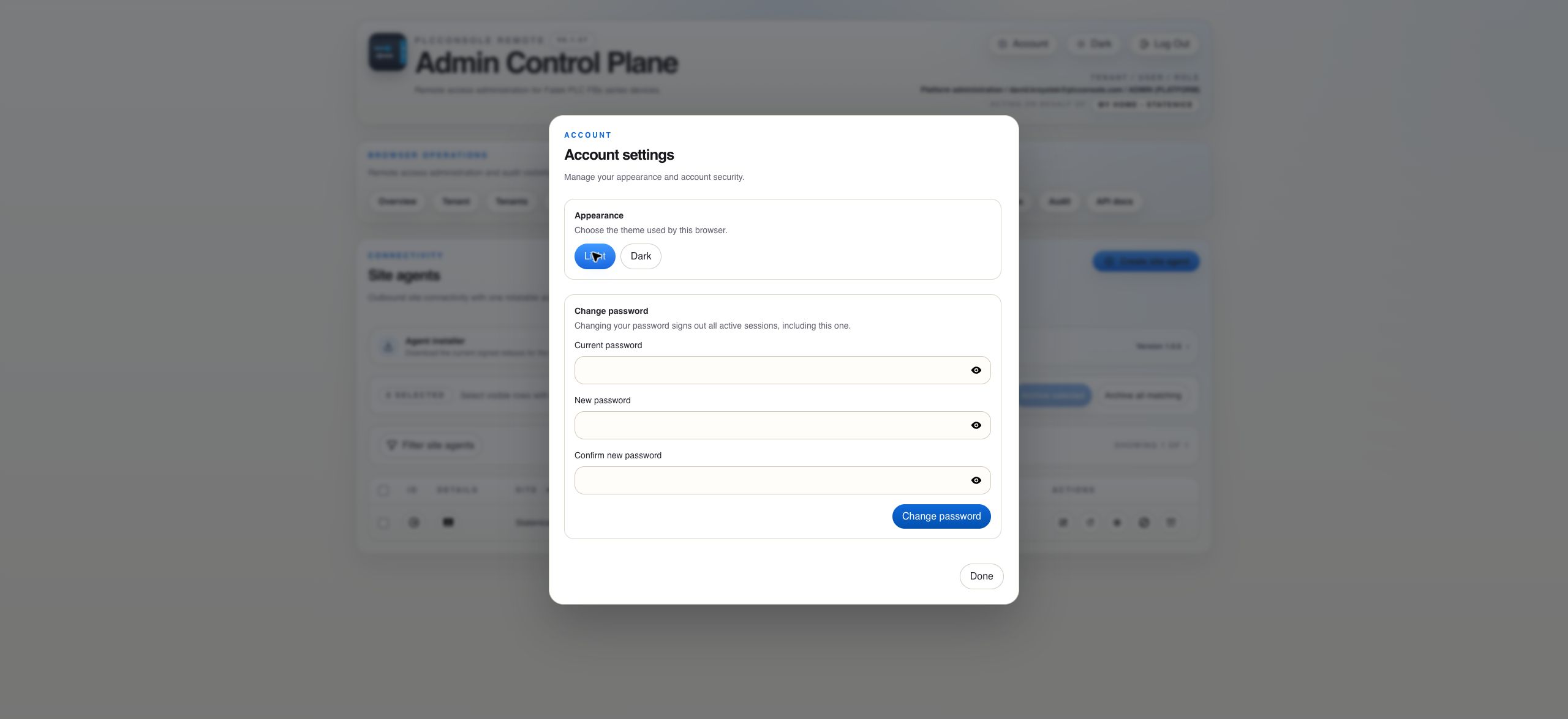 Account settings dialog