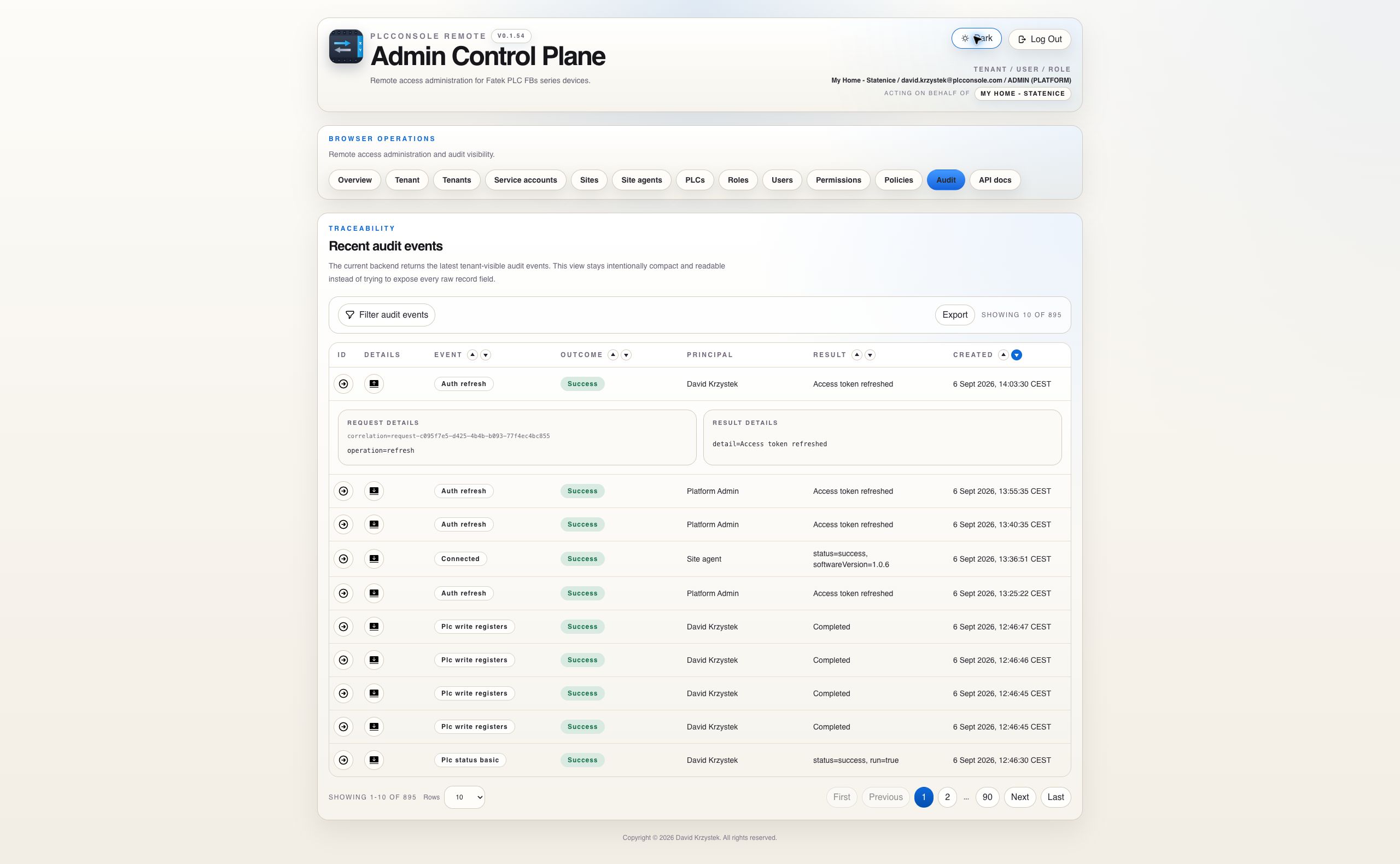 Expanded audit event request and result details