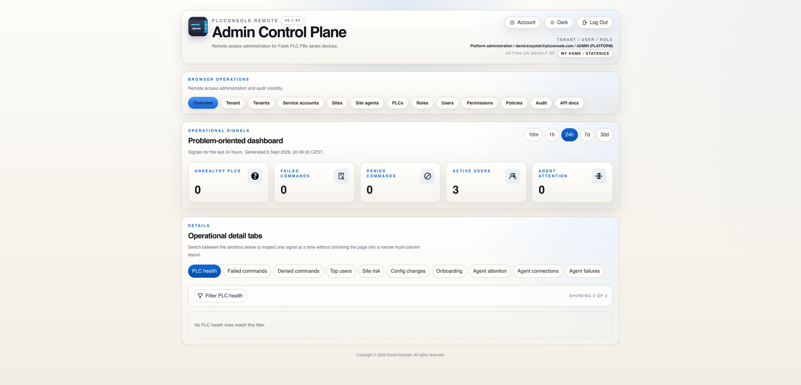 PlcConsole Remote operational dashboard