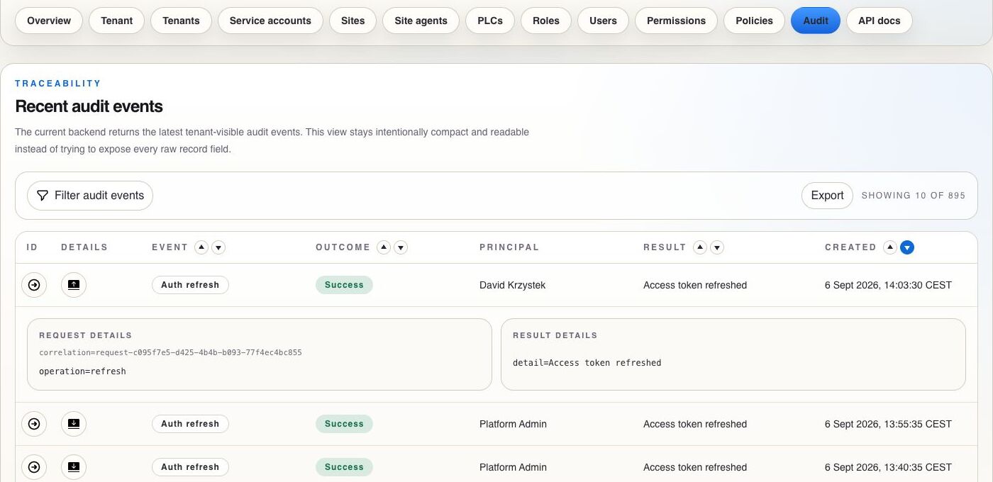 Expanded PlcConsole Remote audit event evidence