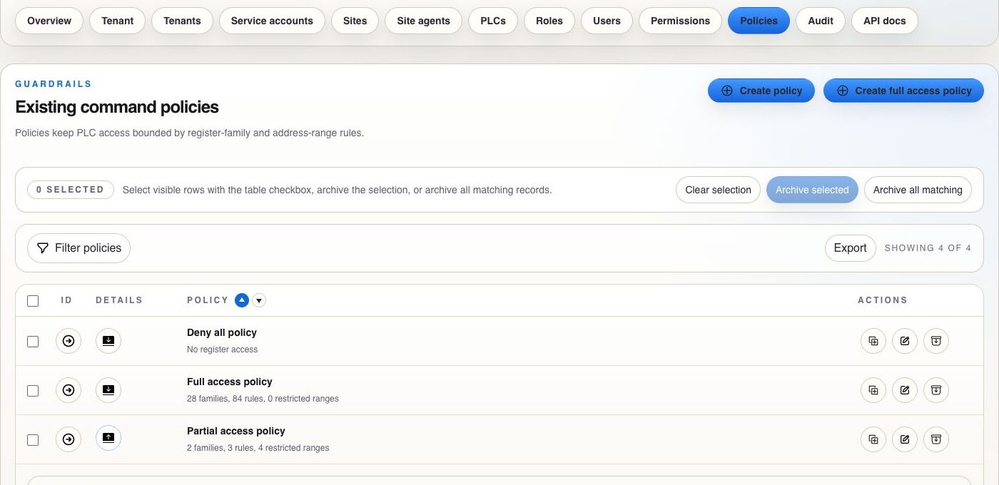 Expanded PlcConsole Remote command policy details