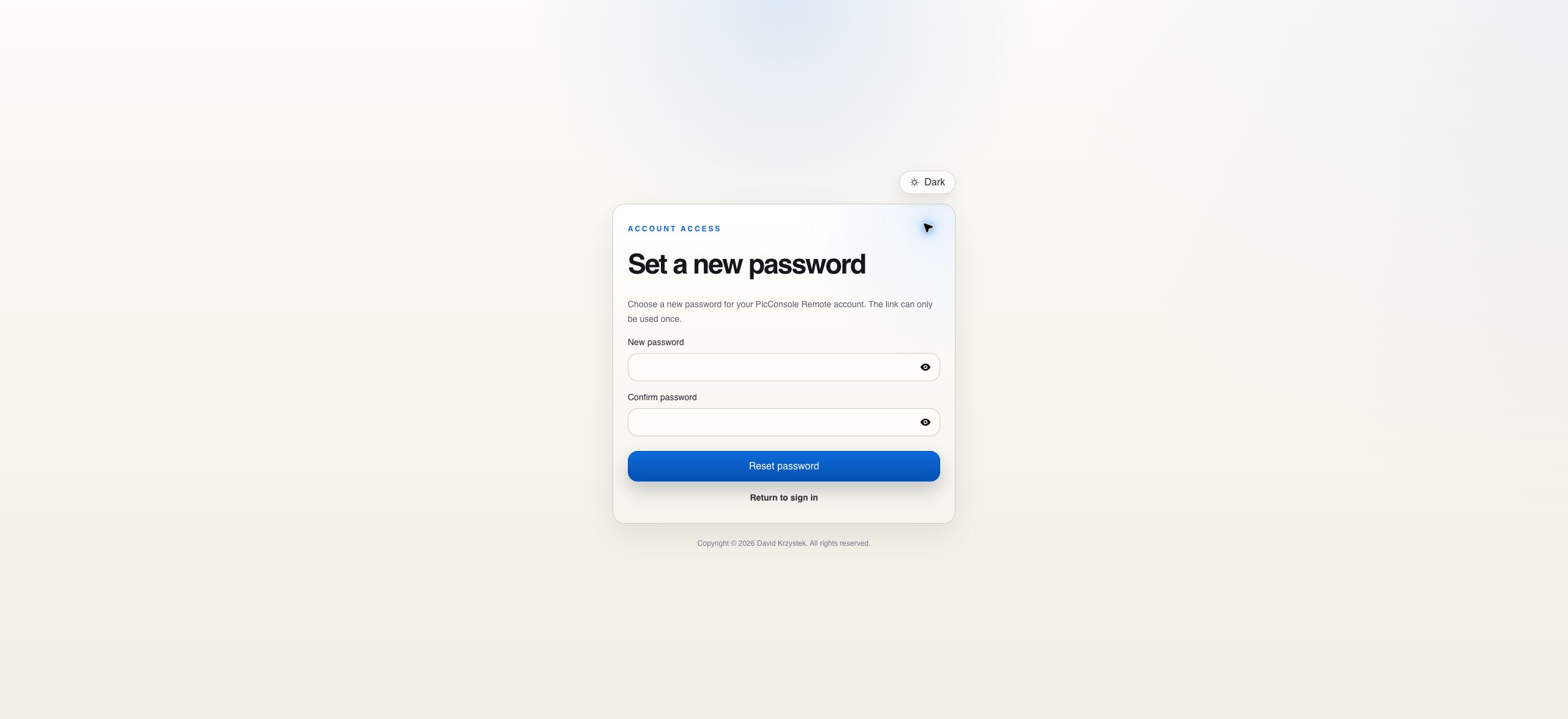 Password reset form