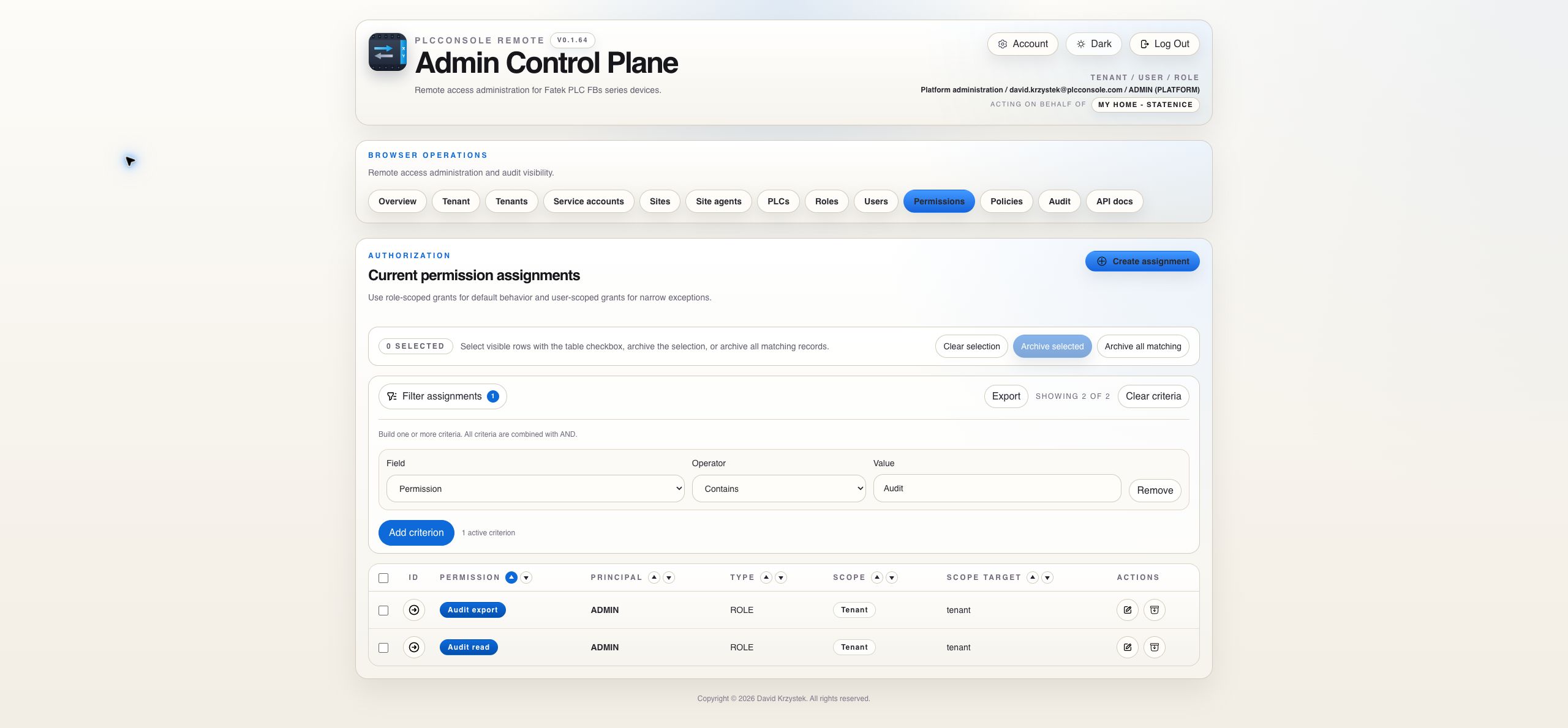 Permission assignments with an active filter criterion