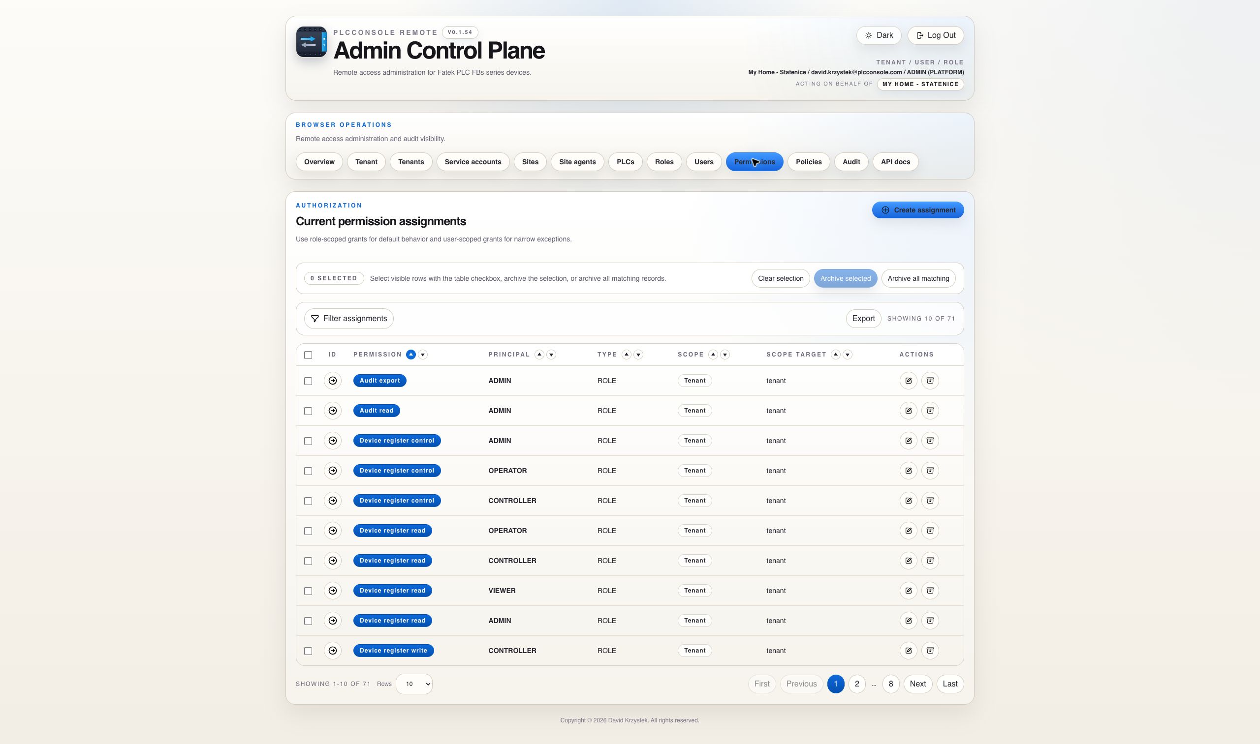 Permission assignments catalog