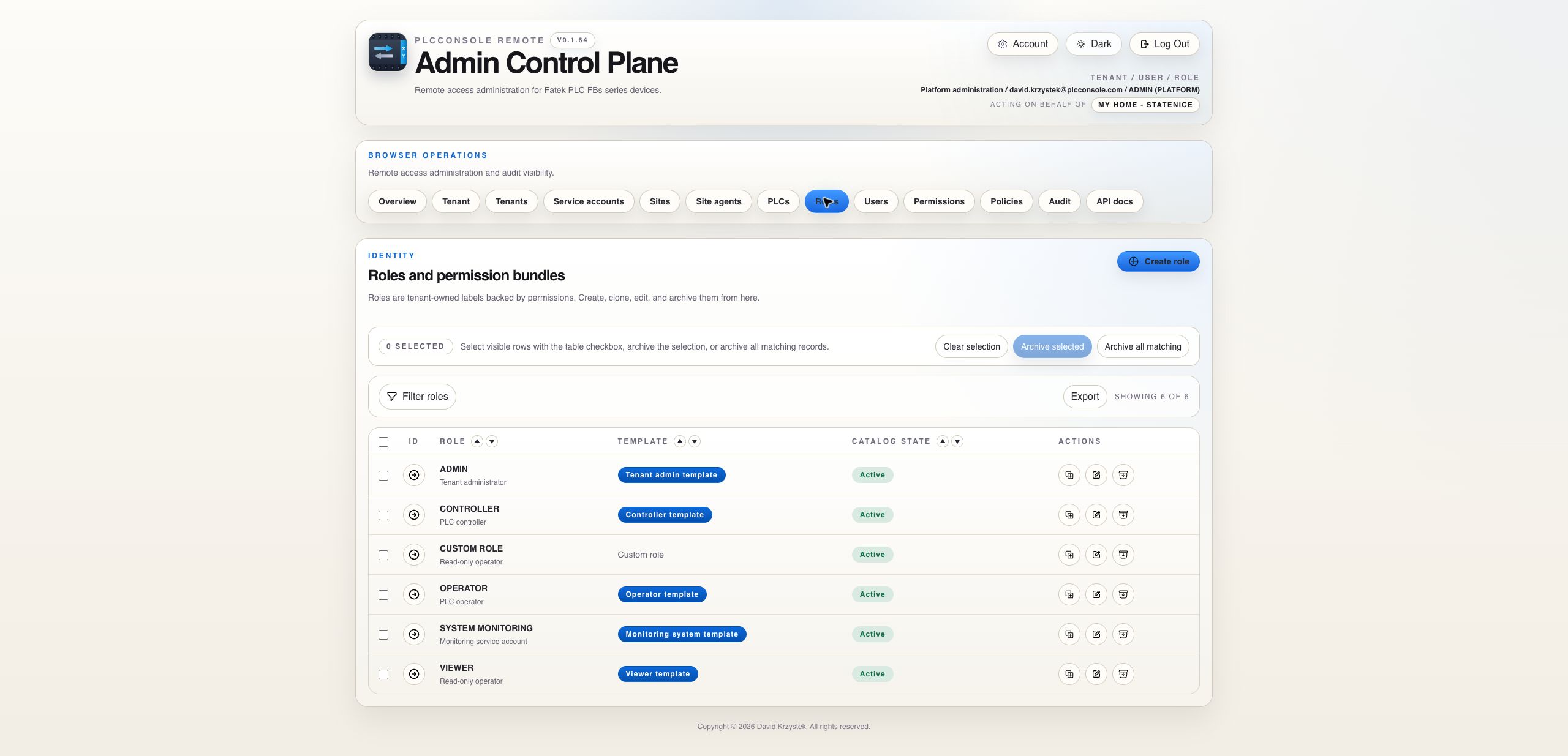 Tenant roles catalog