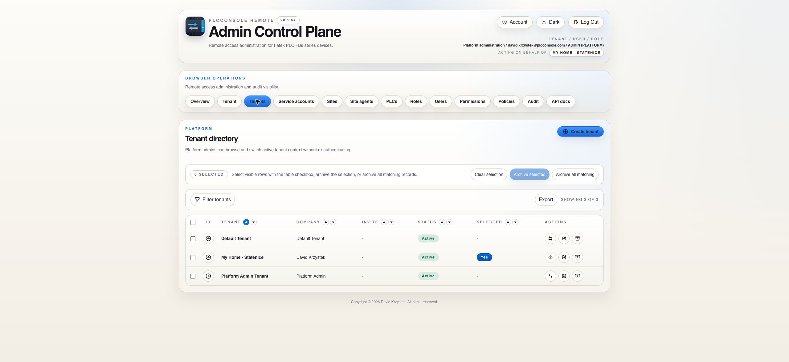 Platform tenant directory
