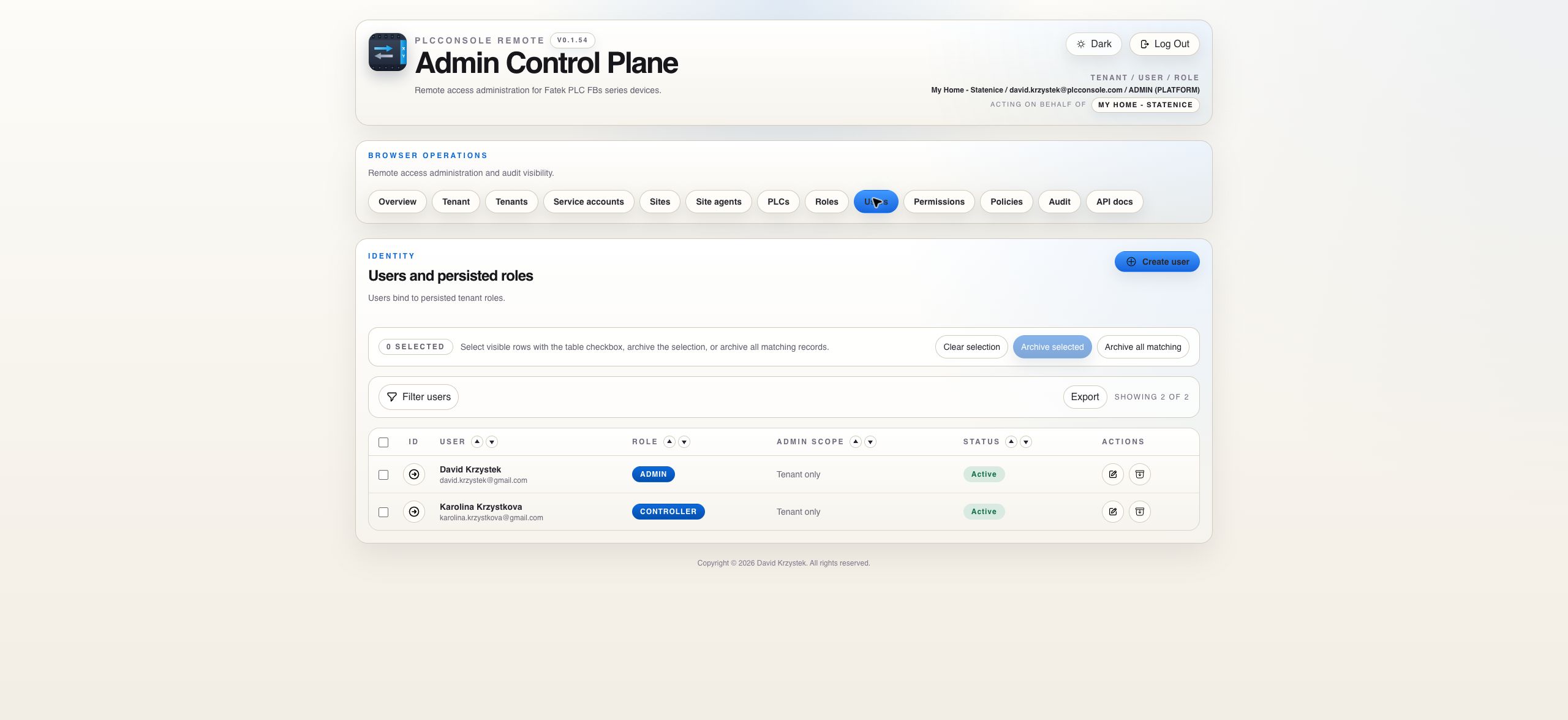 Tenant users catalog